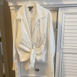 Lafayette 148 new york white tie cotton blouse guc 14 L